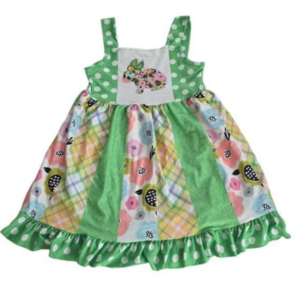 Girls Size 5/6 Green White Pink Easter Bunny Sundress